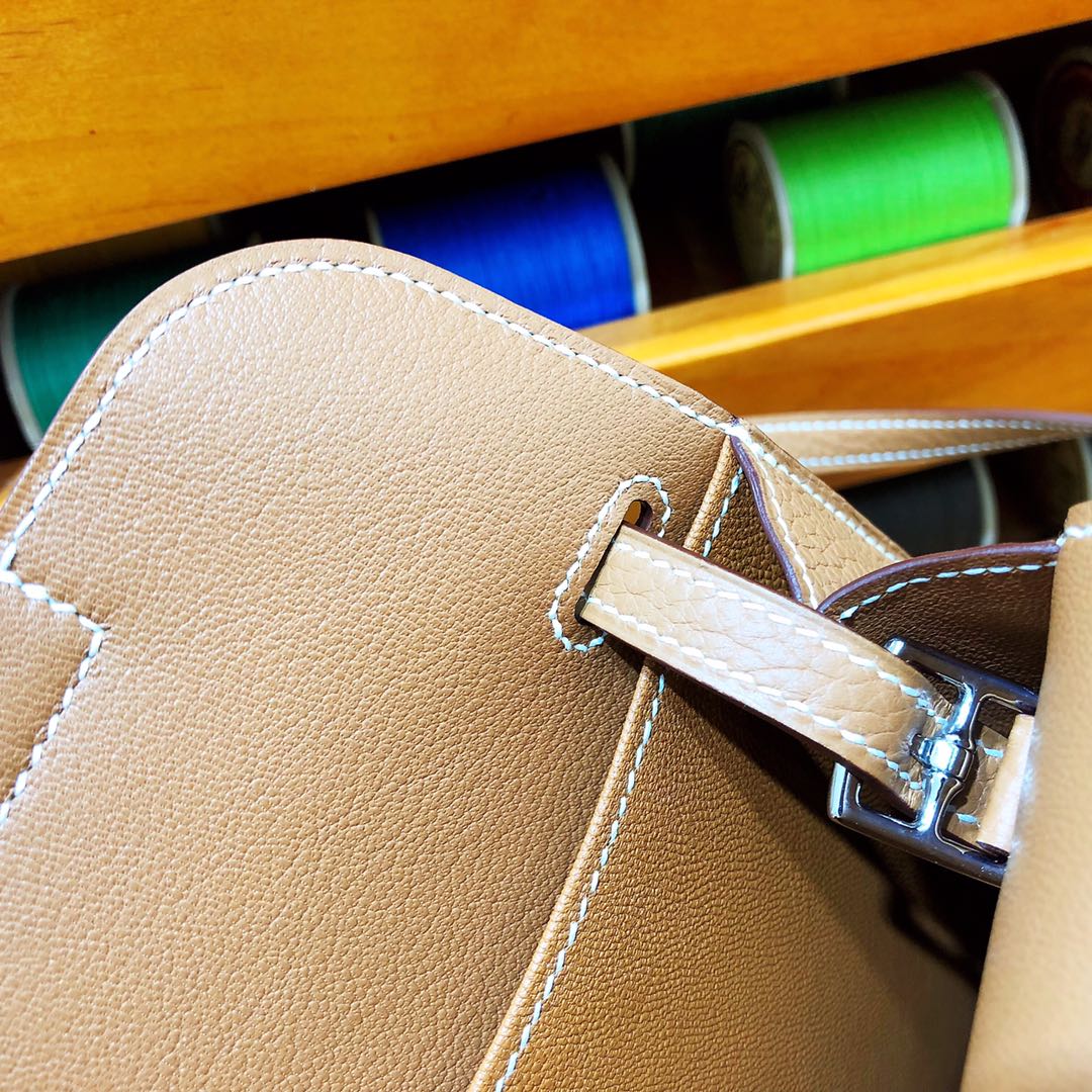 에르메스 미니 할잔백22 골드브라운 은장 끌레망스 가죽